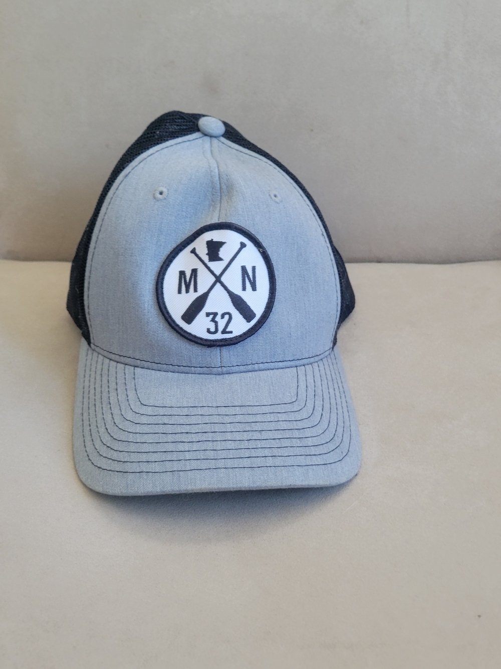 MN 32 Patch Trucker Hat - Light Gray/Black